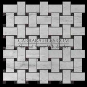 Carrara Marble Italian White Bianco Carrera Basketweave Mosaic Tile with Negro Marquina Black Dots Polished