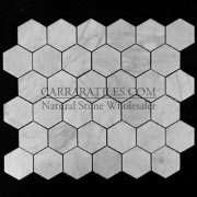 Carrara Marble Italian White Bianco Carrera 2" Hexagon Mosaic Tile Polished