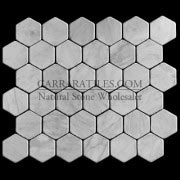Carrara Marble Italian White Bianco Carrera 2" Hexagon Mosaic Tile Tumbled