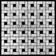 Carrara Marble Italian White Bianco Carrera Target Pinwheel Pattern Marble Mosaic Tile with Nero Marquina Black Dots Polished